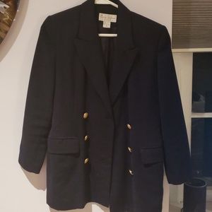 Navy blazer with gold accent buttons